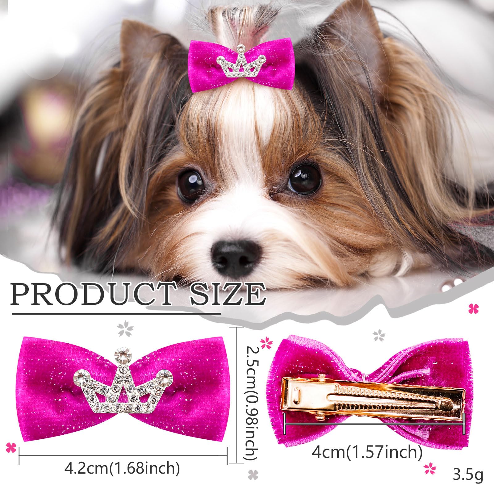 Mruq Pet Dog Hair Crown Bows With Clips For Small Dogs, Bulk 20Pcs Cute Handmade Pet Dog Bows Girl Clips, Puppy Yorkie Dog Hair